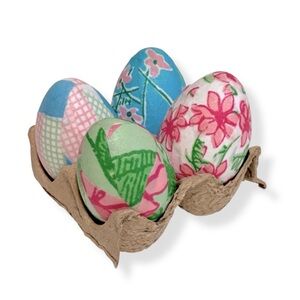 Handmade Lilly Pulitzer Inspired Preppy Decoupaged Easter Decoration Egg Set